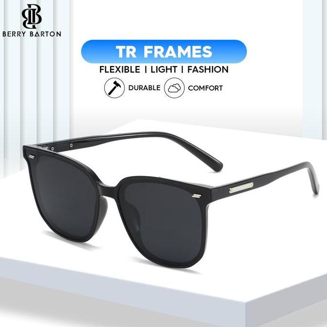 Kacamata Hitam Kotak Sunglasses Frame Square TR Lensa Anti UV 400 Berrybarton 818-2