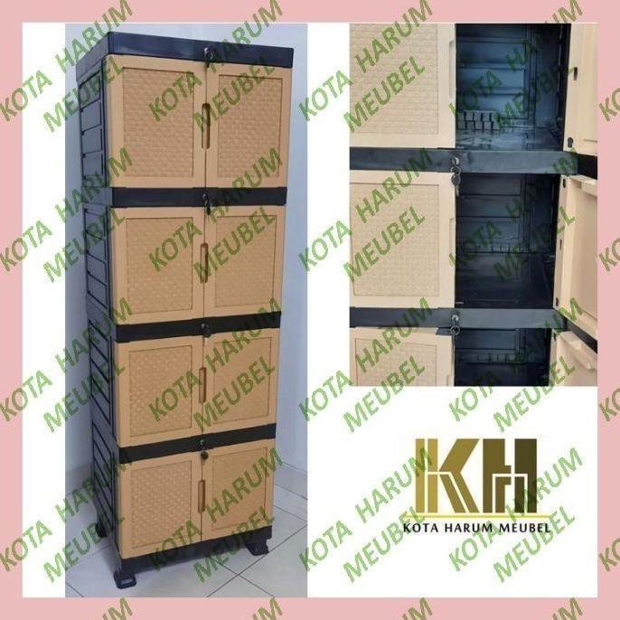 TERBARU - lemari plastik 4 ssn portable portabel coklat pakai kunci bandung