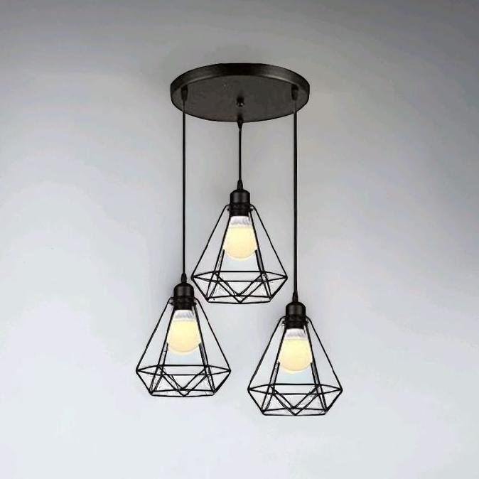 Lampu Hias Gantung Minimalis Besi Hitam 3 in 1 Model Terbaru dengan 3 Cabang untuk Pencahayaan Merat
