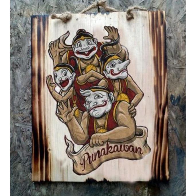 HIASAN DINDING SOUVENIR JAWA WAYANG PUNOKAWAN LUKISAN KAYU VINTAGE 7