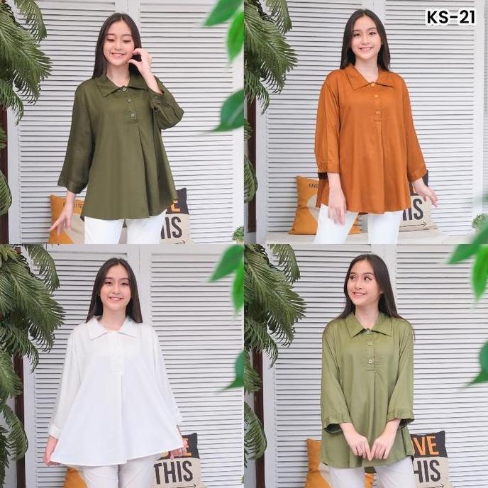 DS233 >> KS-21 Kemeja Atasan Wanita Polos Lengan 3/4 LD130 LD120 LD110 LD104 Allsize Rayon Twill Sup