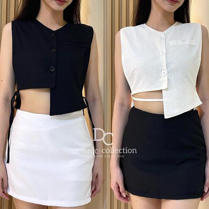 DN21 >> Vince Tanktop Vest Asymmetric Blouse Outter Cotton Rami - Atasan Baju Rompi Asimetris Ikat S