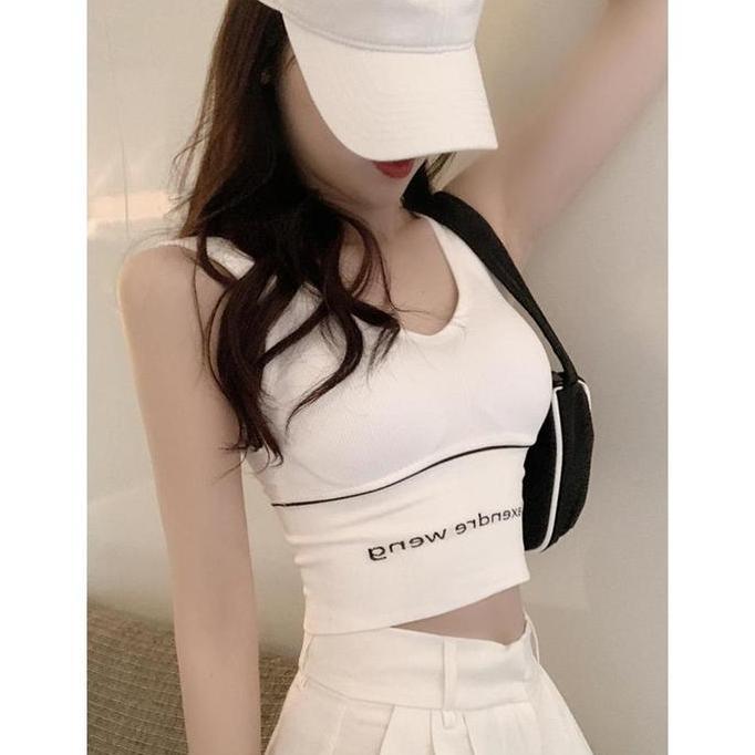DN52 - Tank Top Atasan TTB-0827 Sport U-BACK Backless Crop Wanita Kamisol Sleeveless With Bra Black 