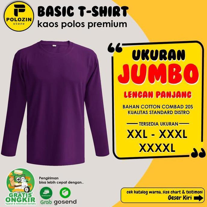 DE160 >> Kaos Polos Pria Wanita Big Size Jumbo XXL 3XL 4XL 20s Lengan Panjang