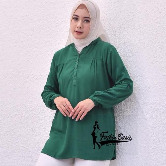 DF116 >> baju blouse polos warna firebrick Merah Bata Kemeja atasan wanita kancing depan big size bu