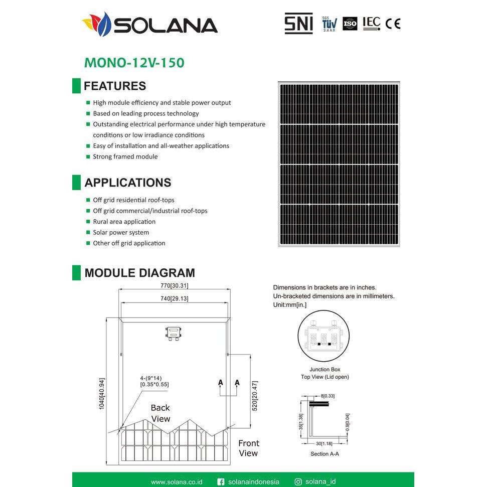 SOLAR PANEL SOLAR CELL PV MODUL P12 150WP MONO CRYSTALLINE