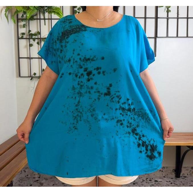 DF167 >> Baju Bali Super Jumbo Blus Lukis Fit to 4XL NR/BULAT Polos Bunga Crew Neck Santai Atasan Ny