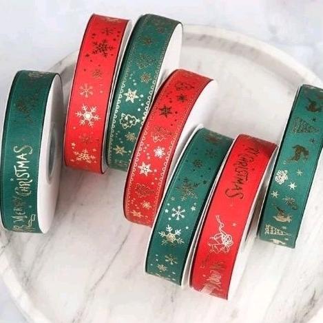 1 roll pita natal pita merry christmas ribbon 1 roll 45 meter 1 roll 22 meter Pita Kado natal pita b