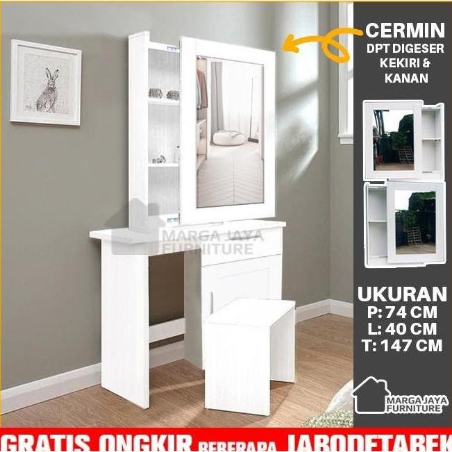 TERMURAH - Meja Rias Sliding Geser Minimalis + Cermin + Kursi Putih / Hitam Makeup Make Up Kosmetik 