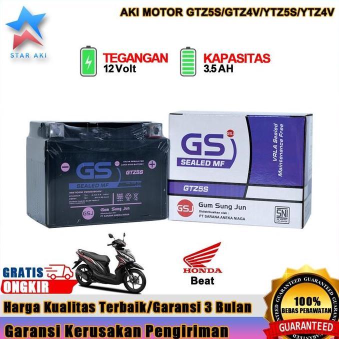 Aki Motor GTZ5S Honda Beat Beat Fi Beat Street Aki Kering MF GTZ5S