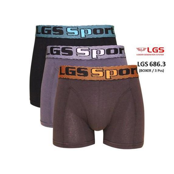 Celana Boxer Pria LGS Underwear Sport LGS 686 ISI 3 Pcs Bahan Cotton Combed Katun Spandex