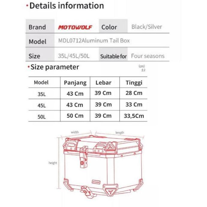 Motowolf Top Box Accessories Motor Touring Box Pannier Motor Alumunium Alloy