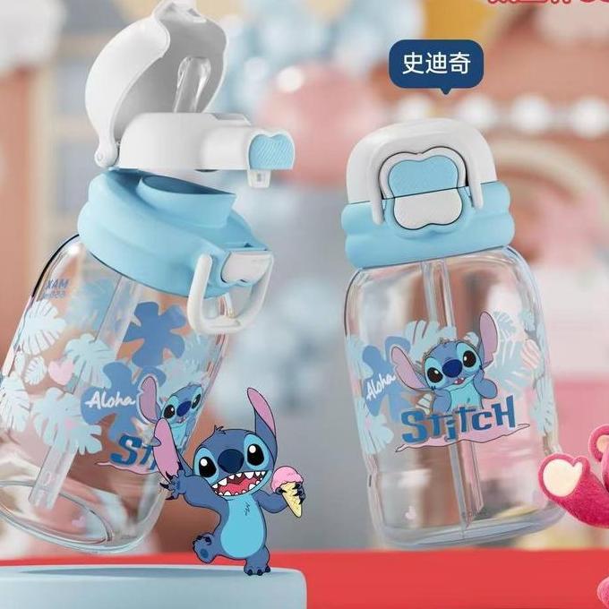 BT10813 - Botol Minum Anak Karakter Disney 650ml dengan Sedotan & Strap Stitch, Mickey, Lotso | Mode