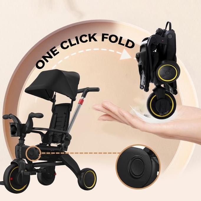 Topborn Stroller Bayi Mainan Sepeda Roda Tiga Dapat Dilipat Kereta Dorong Multifungsi