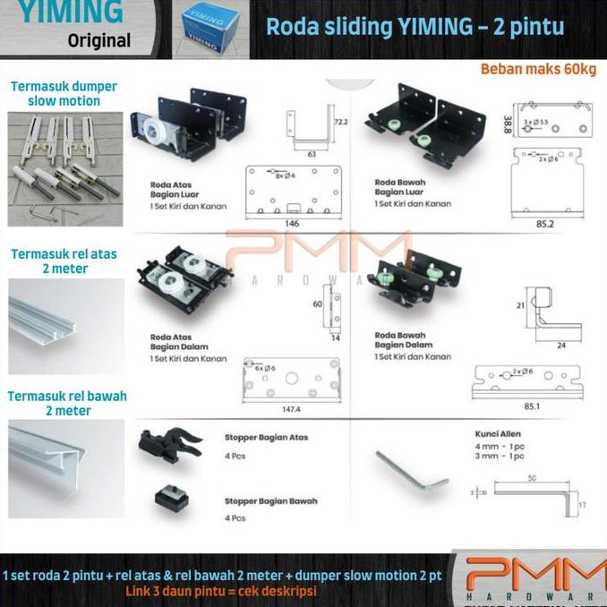 Promo Roda sliding YIMING 2, Roda lemari geser YIMING 2 PT Diskon