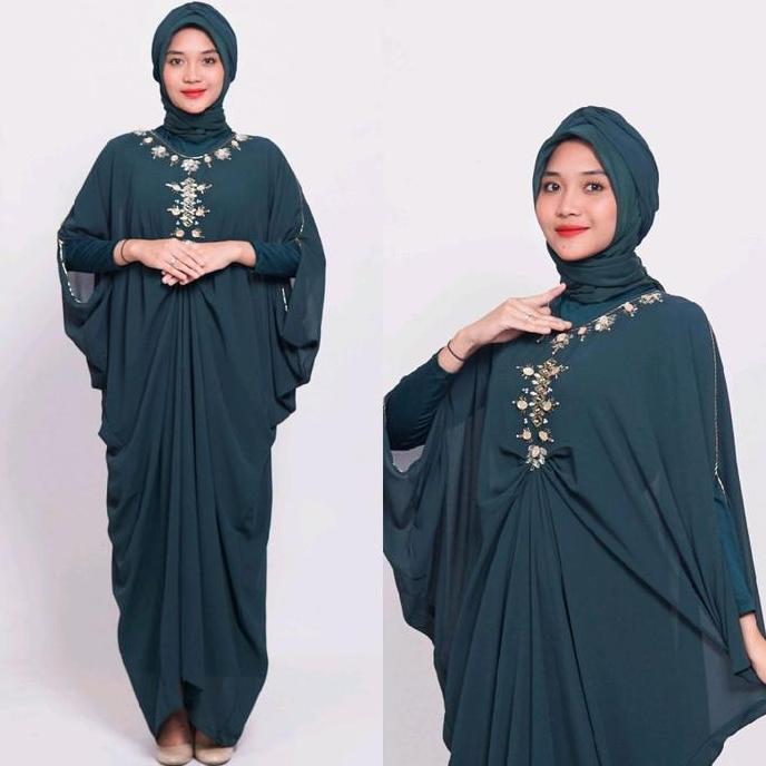 SALE Dress / Kaftan Raisa free Turban dan Manset Gamis Muslim Wanita Trendy Simple / Dress Kondangan
