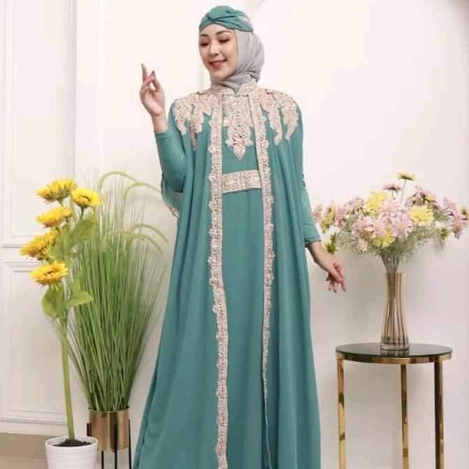 Sale Abaya/Kaftan MAHALINI free Inner Gamis dan Turban Bordir Payet Panjang Muslim Wanita / Dress Be
