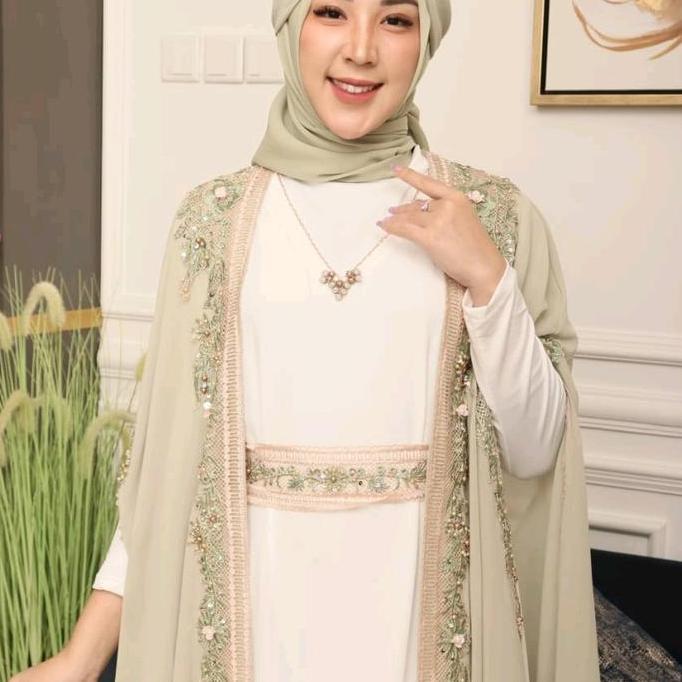 [Best Seller] Abaya Agnes by Ayjona Store Outer Bordir Eksklusif | Cerutty Babydoll + Inner Putih Mu
