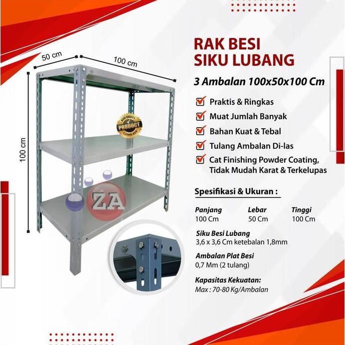 Promo Rak Besi Siku lubang 3 susun meja Rak Aquarium ( 100 x 50 x 100cm ) Diskon