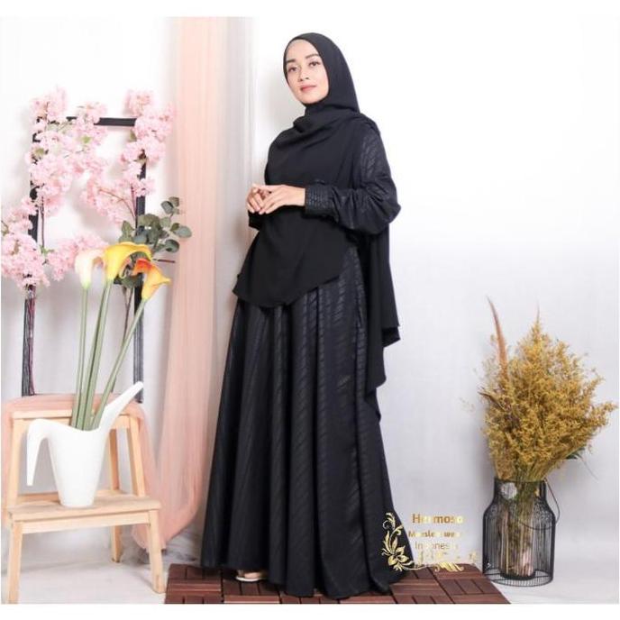 [Gamis Hermosa] Gamis embos hermosa motif par ang warna hitam- GAMIS PAR ANG HITAM/GAMIS EMBOS/GAMIS