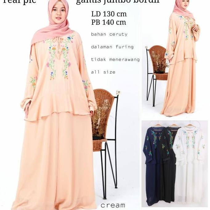 gamis jumbo wanita ceruty bordir Ld 130cm Terlaris