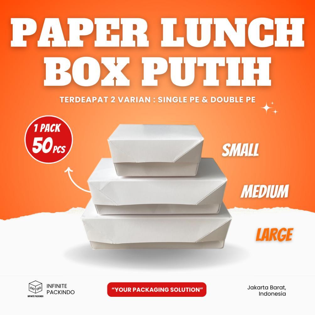 (ISI 50 PCS) PAPER LUNCH BOX PUTIH / KOTAK MAKAN KERTAS PUTIH