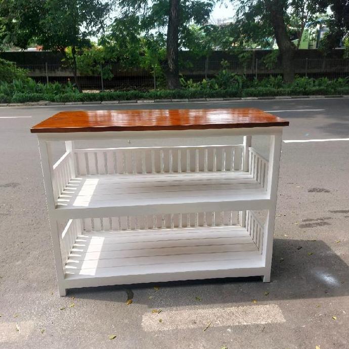 Promo meja dapur 3 susun kayu jati belanda ukuran 100x40x80 Diskon