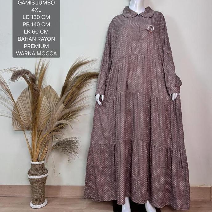 Gamis Jumbo Ld 130 Cm Bahan Rayon Premium Motif Polkadot Terlaris