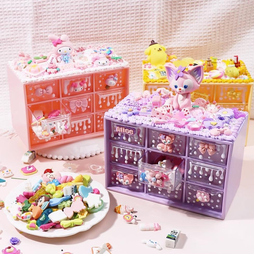 DIY Deco Cream Kit/Deco Cream Clay Kotak /Stationery Pake Handmade 9 Drawers Storage Box Mini Drawer