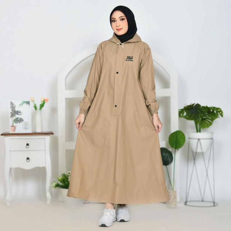 Ardilacollections Xwin Raincoat Wanita, Jas Hujan Gamis Syar'I Berbahan Pvc Tebal Kuat Lentur Anti R