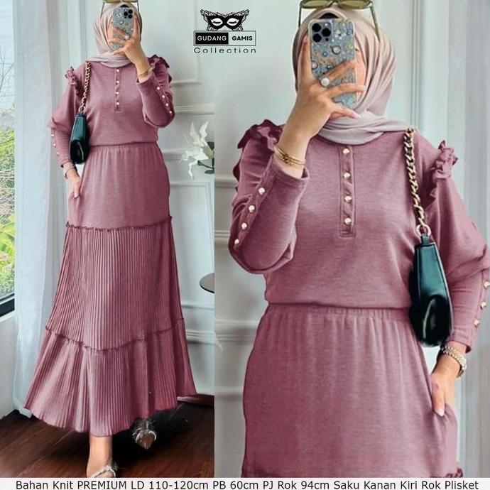 Setelan Rok Rajut Sera Set Bahan Kaos Knit  Rajut LD 110-120ccm PJ Rok 94cm LP 100cm Setelan Viral S