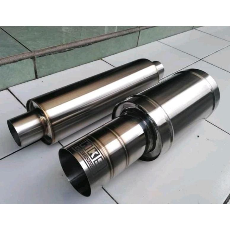 (TERLARIS) SATU PAKET MUFFLER HKS PLONG TITAN CACING plus RESONATOR ULIR STAINLESS,,suara gahar keri