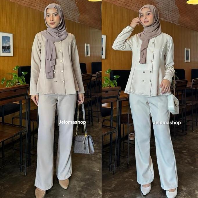 Kaluna one Set Blouse Cutbray - Setelan Wanita Bahan Inesa Muslim - Baju