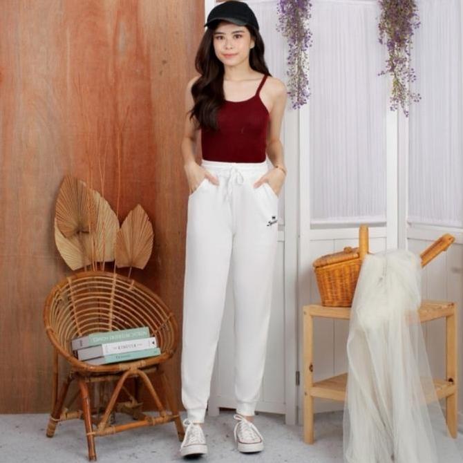 BEBAS ONGKIR - Celana Training Running olahraga Sport polos Impor wanita- Putih
