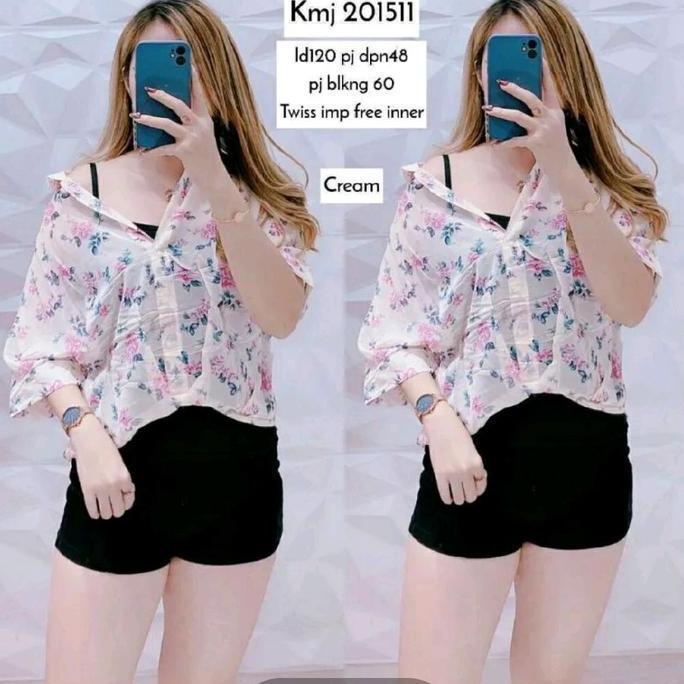 BLOUSE SIFON FREE INNER WANITA|ATASAN 2IN1|ATASAN KEKINIAN|BLOUSE BUNGA|BLOUSE POLOS