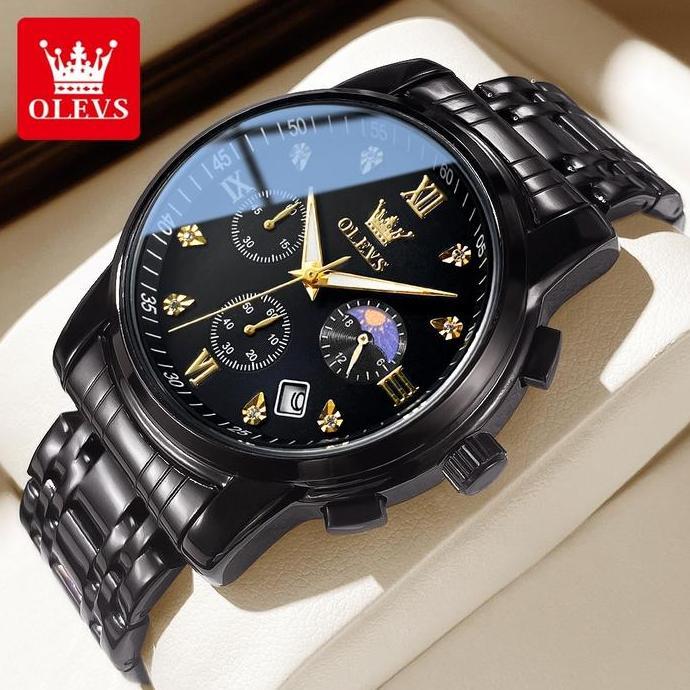 OLEVS Jam Tangan Pria Original Anti Air Tahan Led Sport Analog Chronograph Stainless Steel Watches M