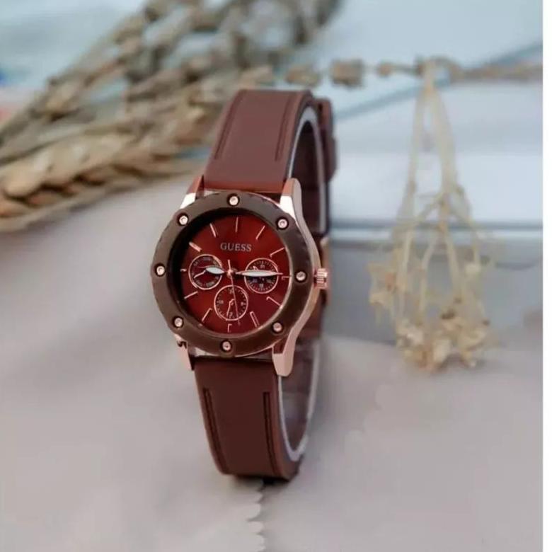 (Grosir Cod)Jam Tangan wanita Fashion Gues Crono3 Varisi Strap Rubber/Karet(Dikirim Jakarta)