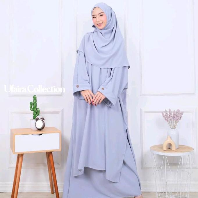 Ufaira Collection ~ One Set Fatimah Setelan Ukuran Jumbo Polos Wanita Muslim Panjang Baju Tunik Atas