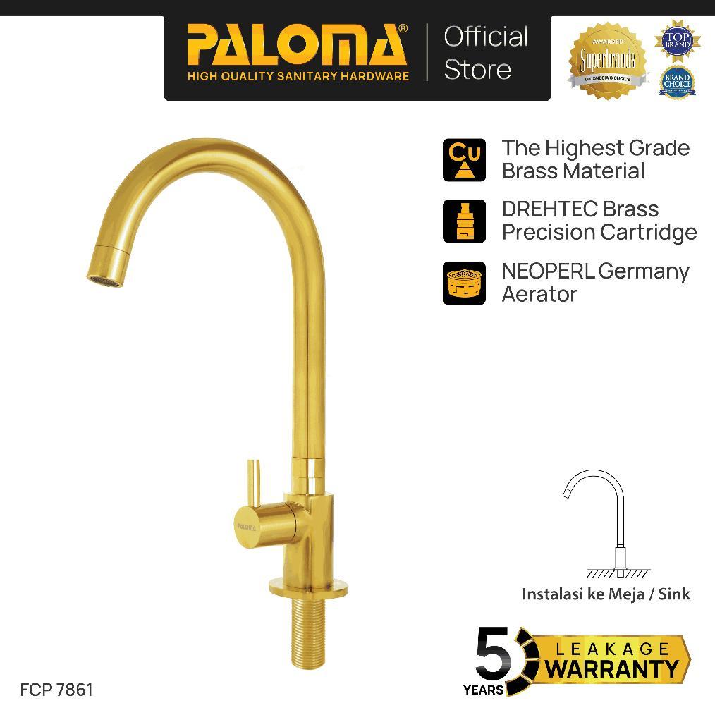 PALOMA FCP 7861 Keran Sink Angsa Keran Cuci Piring Keran Dapur Keran Wastafel Keran Air Brass Kuning