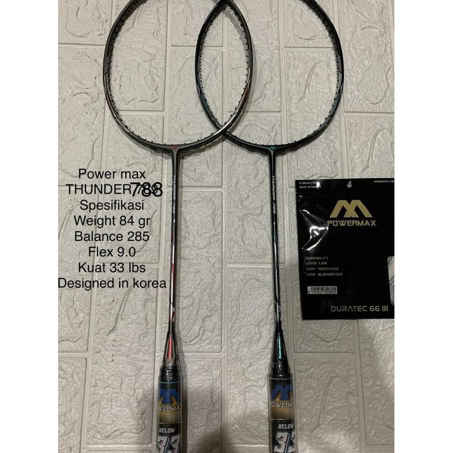 NEW Raket Badminton POWER MAX THUNDER 788 grip 6U kuat 33 lbs original