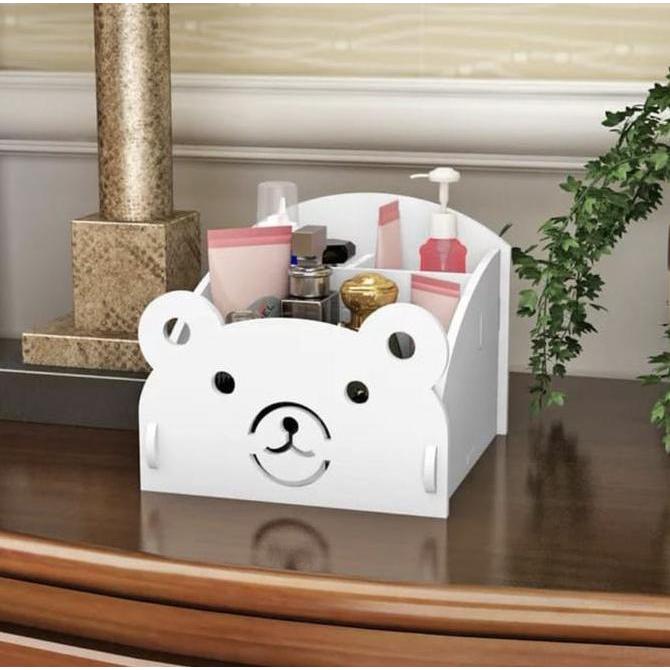 Rak Meja Kosmetic Bear Lucu Motif Beruang Tempat Kosmetik Kayu