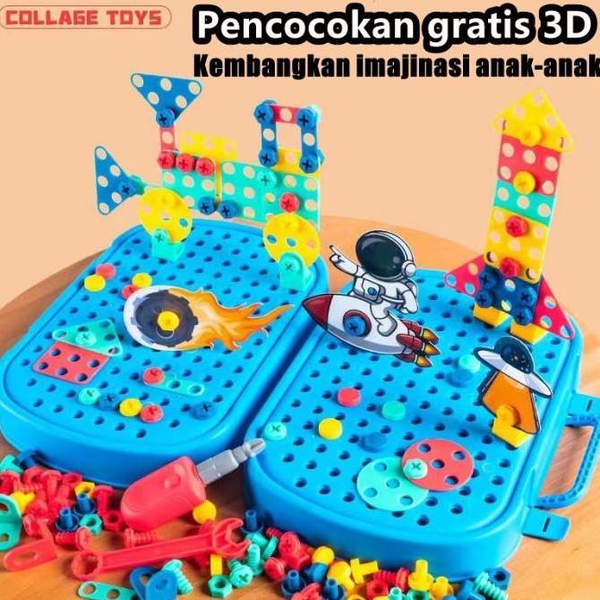 Mainan Edukasi Bor Listrik Anak Satu Set Obeng Putar dan Bor Tool Set 224pcs