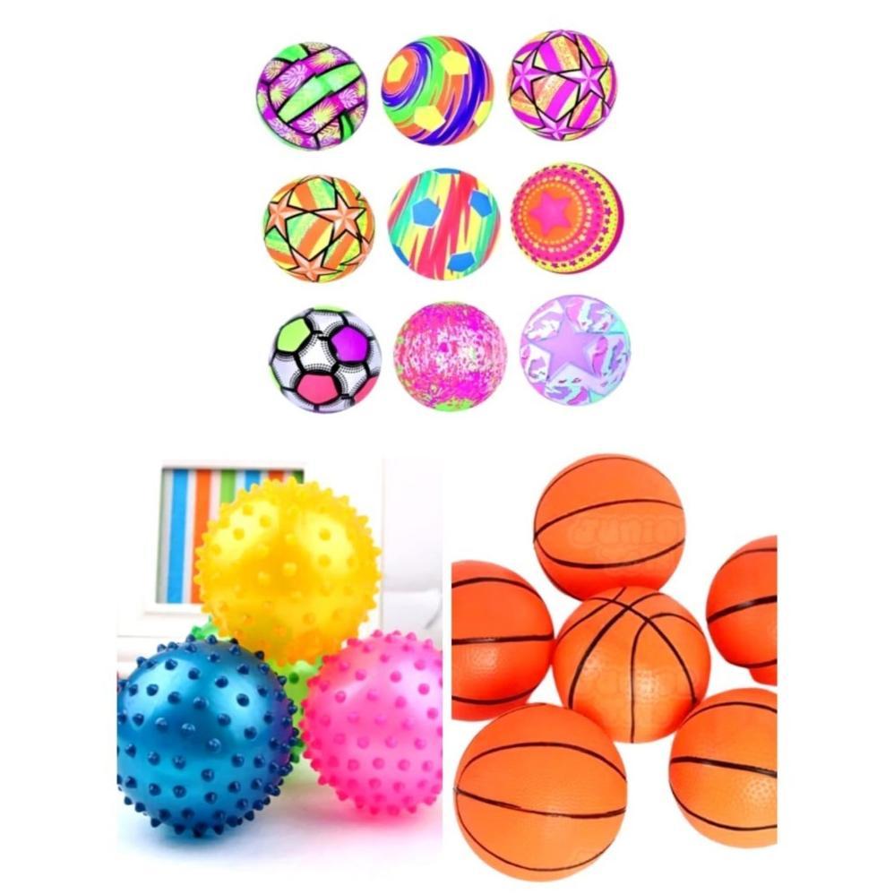 12 Pcs Bola Balon Karet Mainan Anak | Seri Gambar Karakter / Basket / Semangka / Duri