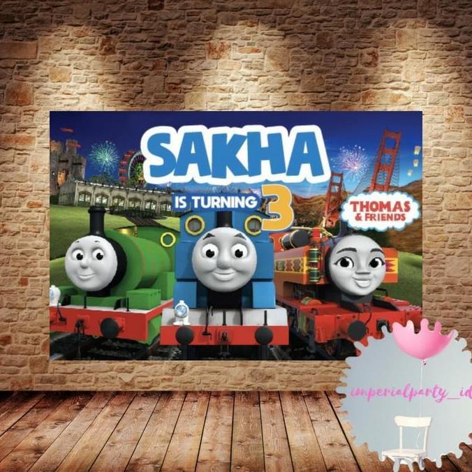 Miliki Custom Happy Birthday Backdrop Banner Spanduk Ultah Anak Thomas Kereta