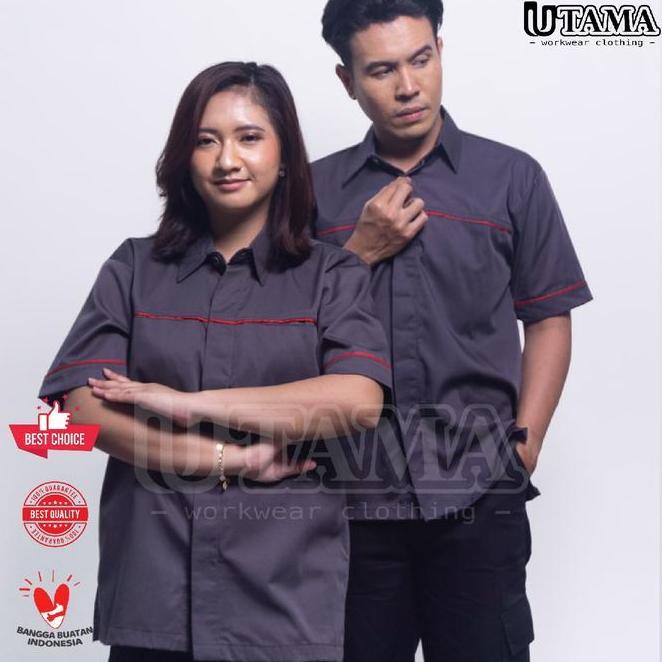 Kemeja Kerja - Atasan Kerja Kombinasi - Seragam Pria Dan Wanita - Baju Kerja Lis Putih
