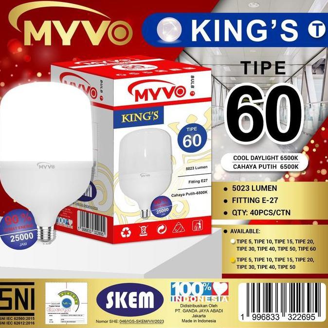 LAMPU LED CAPSULE MYVO KING'S 60W 60 WATT BOHLAM LED T BULB KAPSUL MYVO KINGS