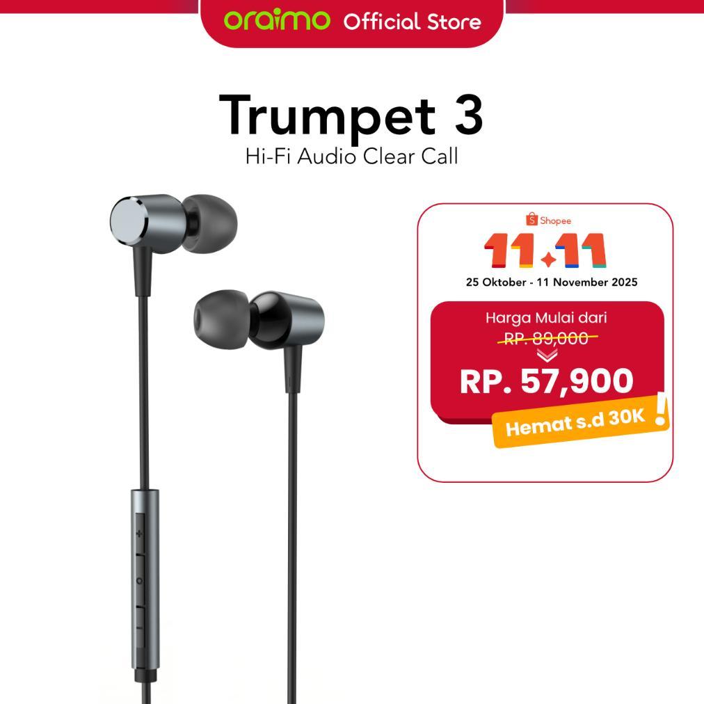 oraimo Earphone Berkabel Trumpet 3 OEP-E40 Headset Kabel Mikrofon Bass Logam Headphone Earphone Beba