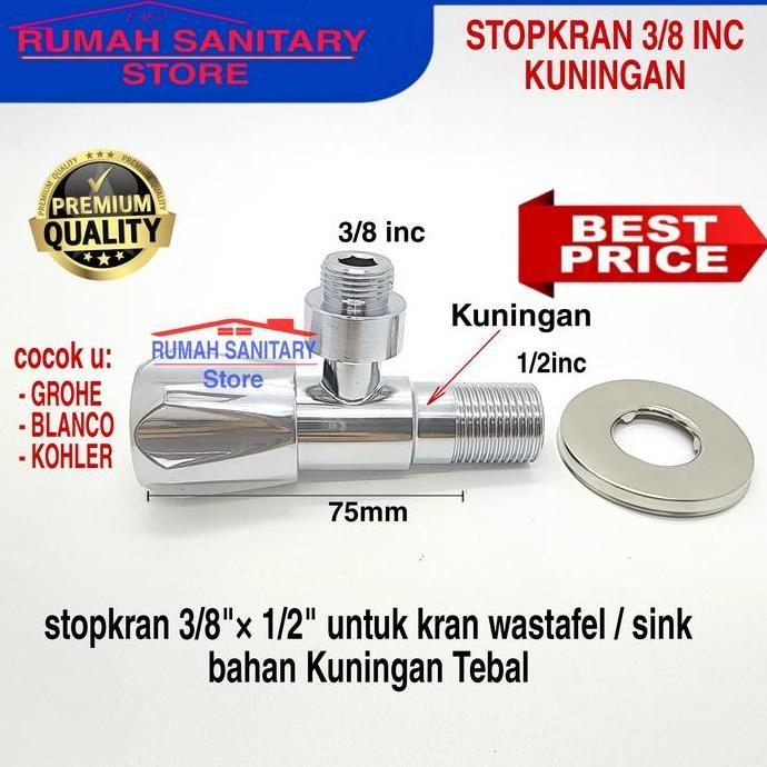 Stopkran Air 3/8 " 1/2 " Inch Stop Kran 6205 Wastafel Kran Sink Brass Kuningan Tebal
