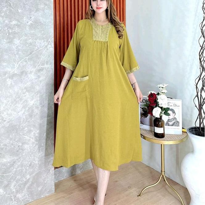 Daster  Burket Busui Kain Cringkel Airflow Lengan 3/4 Tangan Variasi Burket  Wanita6 Crinkle Panjang