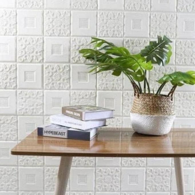 Promo Wallfoam Batik Putih 3D || Sticker Dinding || Bahan Tebal (5 Mm) Cod